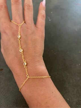 Gold plated Crystal Hand Chain Bracelet - Women Jewelry